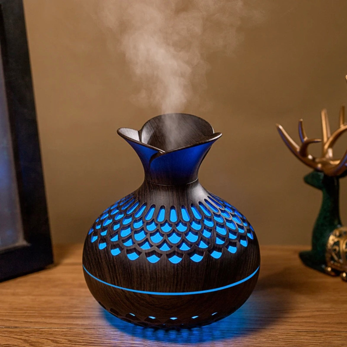 Wood Lighted Pot Humidifier - Dark Wood -